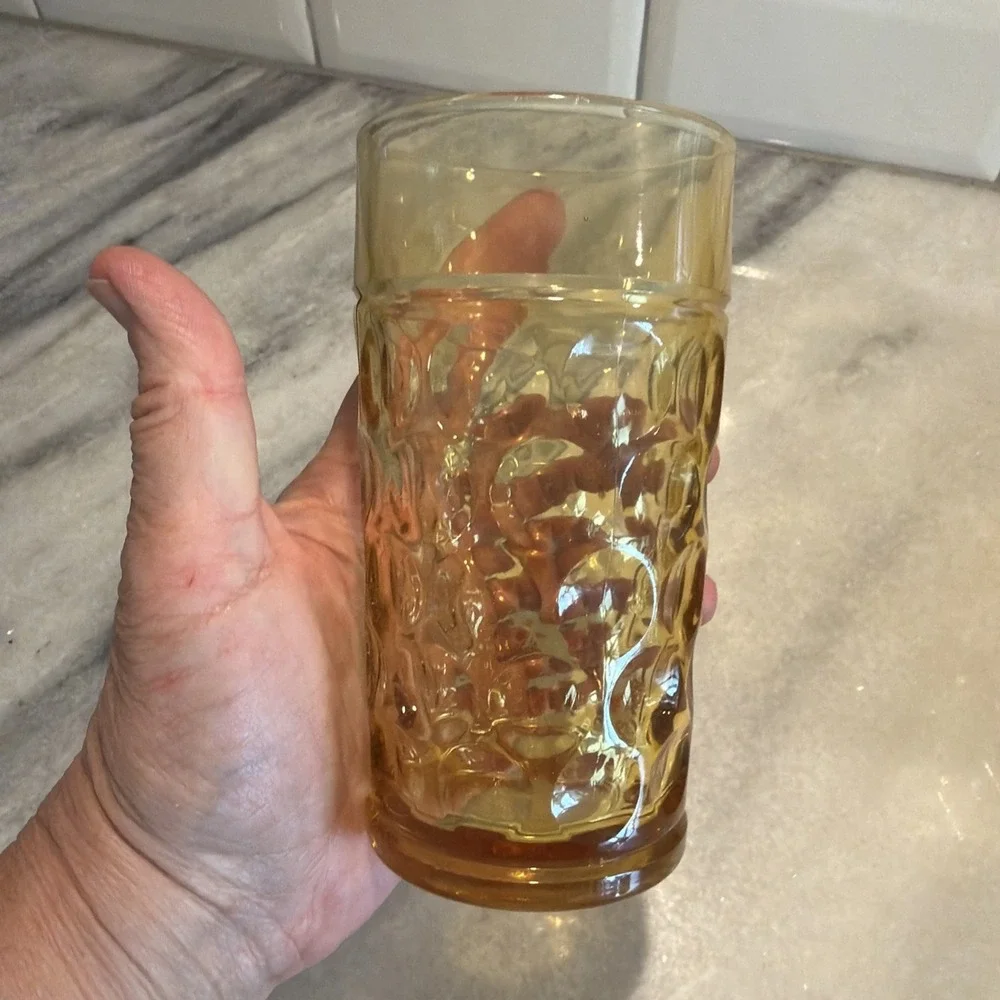 Vintage 8oz Set Of  6 Hazel‎ Atlas Amber Eldorado  Dots Glass Tumblers  GW009